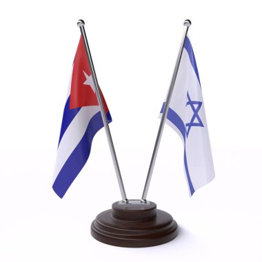 küba ve İsrail, beyaz arka plan üzerinde izole iki masa bayrakları