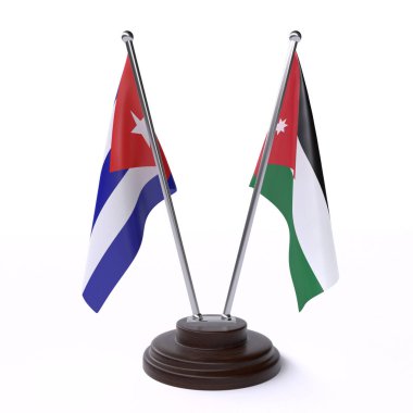 küba ve ürdün, beyaz arka plan üzerinde izole iki masa bayrakları