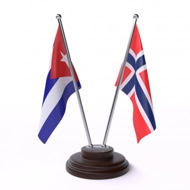 küba ve norveç, beyaz arka plan üzerinde izole iki masa bayrakları
