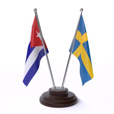 küba ve İsveç, beyaz arka plan üzerinde izole iki masa bayrakları