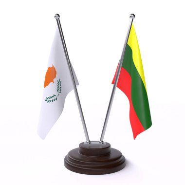 kıbrıs ve litvanya, beyaz arka plan üzerinde izole iki masa bayrakları