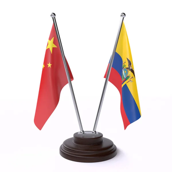 Κίνα Και Τον Ισημερινό Δύο Σημαίες Που Απομονώθηκαν Λευκό Φόντο — Φωτογραφία Αρχείου