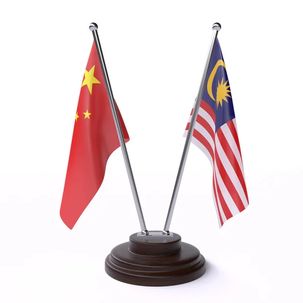 Čína Malajsie Dva Příznaky Tabulky Izolované Bílém Pozadí — Stock fotografie