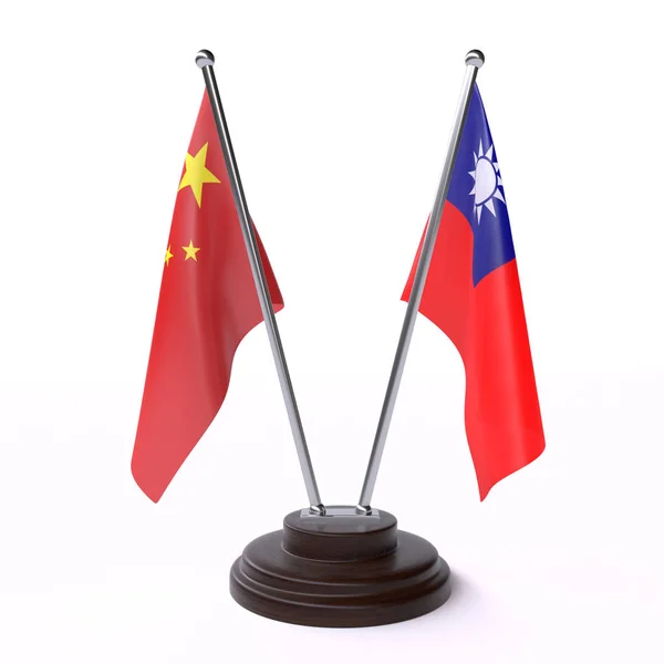 China Taiwan Dos Banderas Mesa Aisladas Sobre Fondo Blanco —  Fotos de Stock