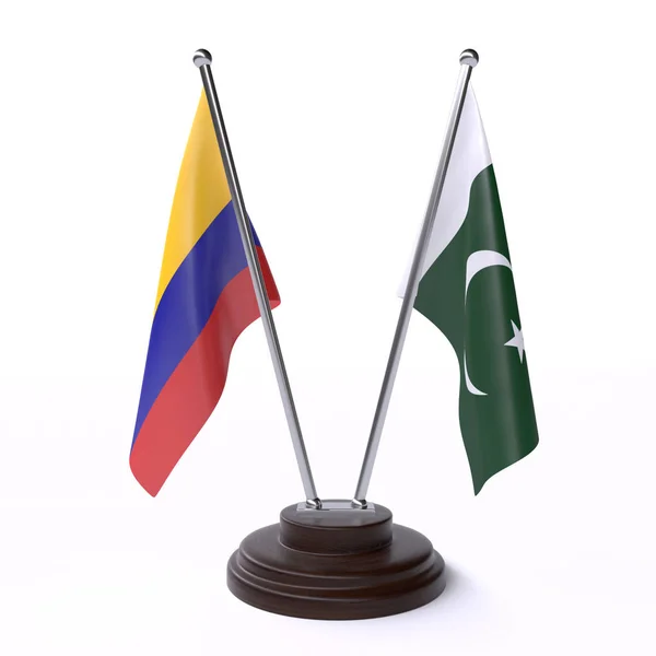 Colombia Pakistán Dos Banderas Mesa Aisladas Sobre Fondo Blanco —  Fotos de Stock