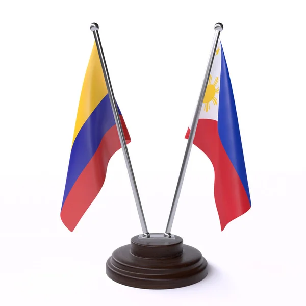Colombia Och Filippinerna Två Bordsflaggor Isolerade Vit Bakgrund — Stockfoto
