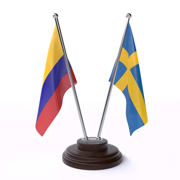 Kolumbie Švédsko Dva Vlajky Tabulky Izolované Bílém Pozadí — Stock fotografie