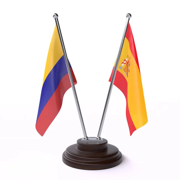 Κολομβία Και Την Ισπανία Δύο Σημαίες Που Απομονώθηκαν Λευκό Φόντο — Φωτογραφία Αρχείου