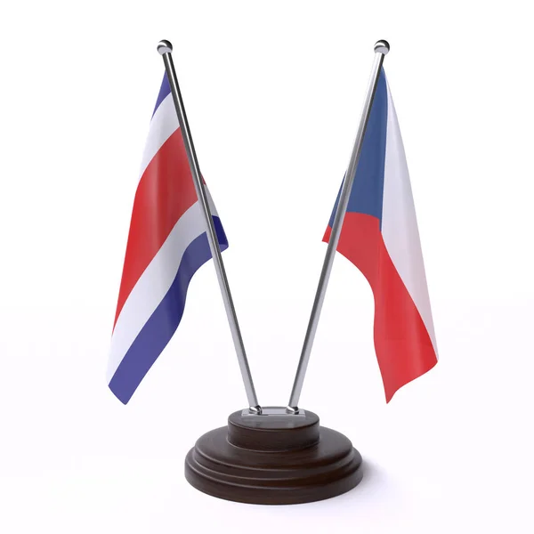 Costa Rica República Checa Duas Bandeiras Mesa Isoladas Fundo Branco — Fotografia de Stock