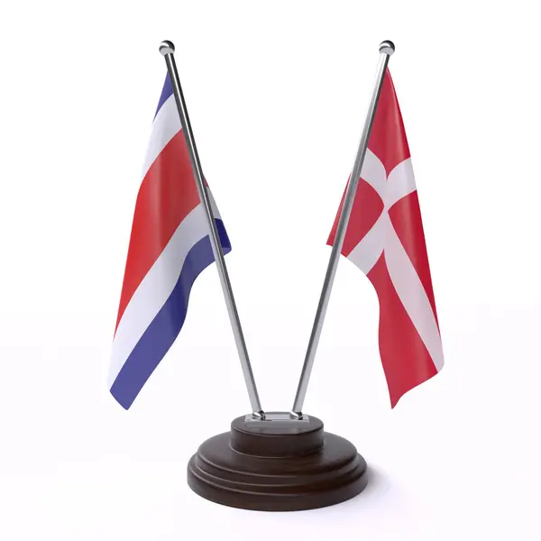 Costa Rica Denemarken Twee Tafel Vlaggen Geïsoleerd Witte Achtergrond — Stockfoto