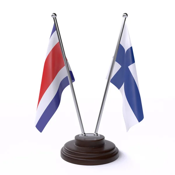 Costa Rica Finlândia Duas Bandeiras Mesa Isoladas Fundo Branco — Fotografia de Stock