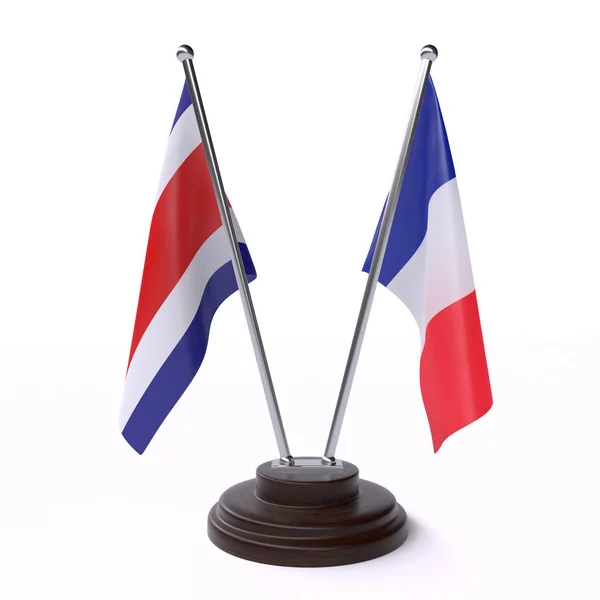 Costa Rica França Duas Bandeiras Mesa Isoladas Fundo Branco — Fotografia de Stock