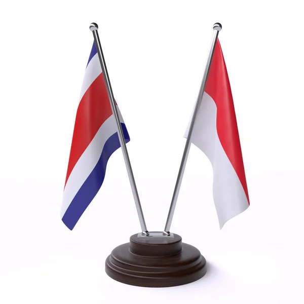 Κόστα Ρίκα Και Την Ινδονησία Δύο Σημαίες Που Απομονώθηκαν Λευκό — Φωτογραφία Αρχείου