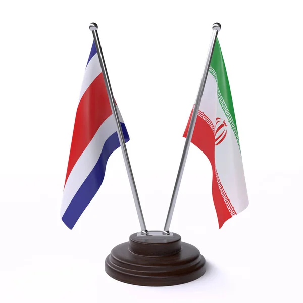Kostarika Írán Dvě Vlajky Tabulky Izolované Bílém Pozadí — Stock fotografie