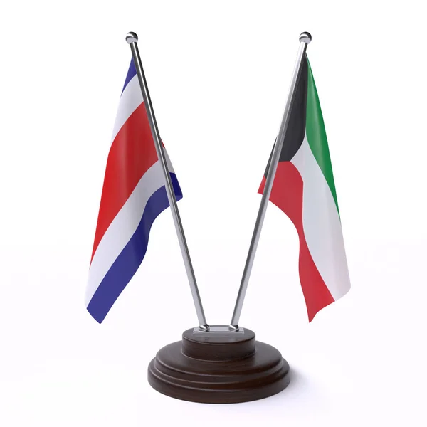 Costa Rica Kuwait Duas Bandeiras Mesa Isoladas Fundo Branco — Fotografia de Stock