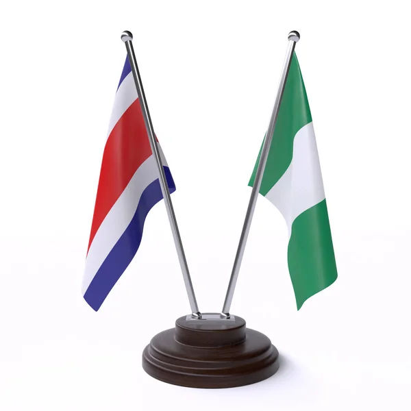 Costa Rica Nigéria Duas Bandeiras Mesa Isoladas Fundo Branco — Fotografia de Stock