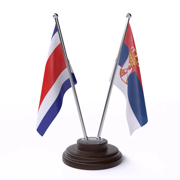 Κόστα Ρίκα Και Σερβία Δύο Σημαίες Που Απομονώθηκαν Λευκό Φόντο — Φωτογραφία Αρχείου
