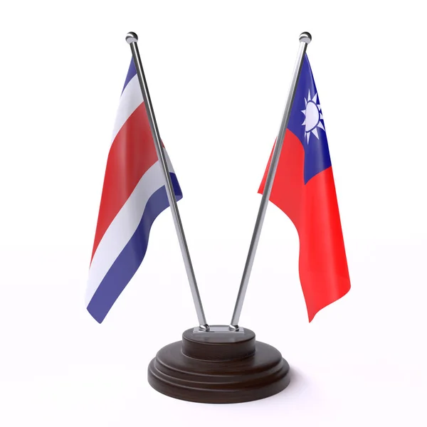 Costa Rica Taiwan Dos Banderas Mesa Aisladas Sobre Fondo Blanco —  Fotos de Stock