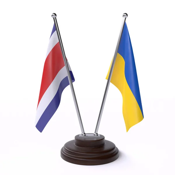 Kostarika Ukrajina Dva Příznaky Tabulky Izolované Bílém Pozadí — Stock fotografie
