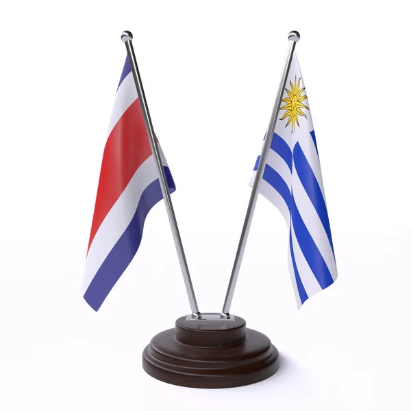 Коста Ріка Уругвай Дві Таблиці Прапори Ізольовані Білому Фоні — стокове фото