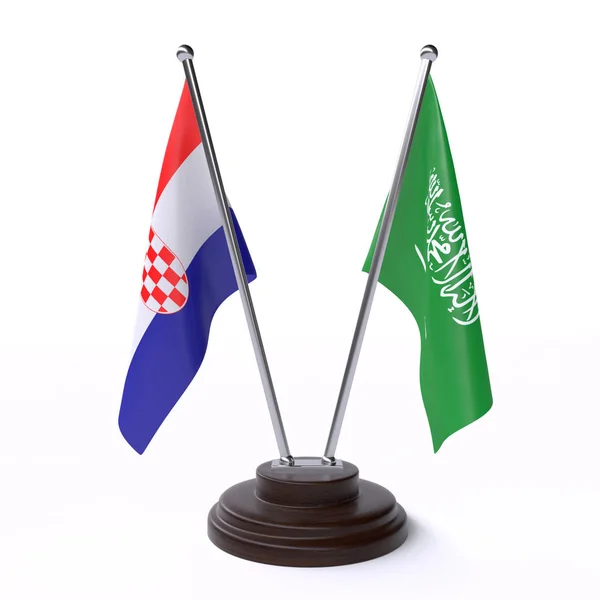 Chorvatsko Saúdská Arábie Dvě Vlajky Tabulky Izolované Bílém Pozadí — Stock fotografie