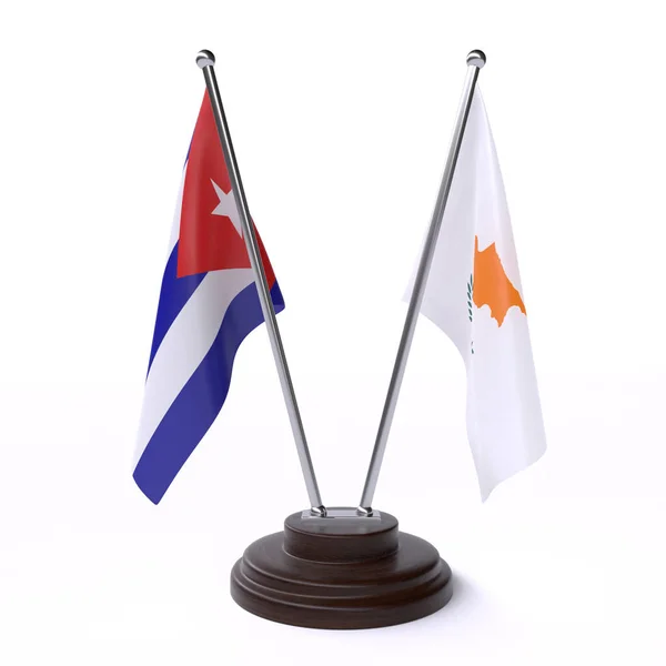 Куба Кипр Два Флага Таблицы Изолированы Белом Фоне — стоковое фото