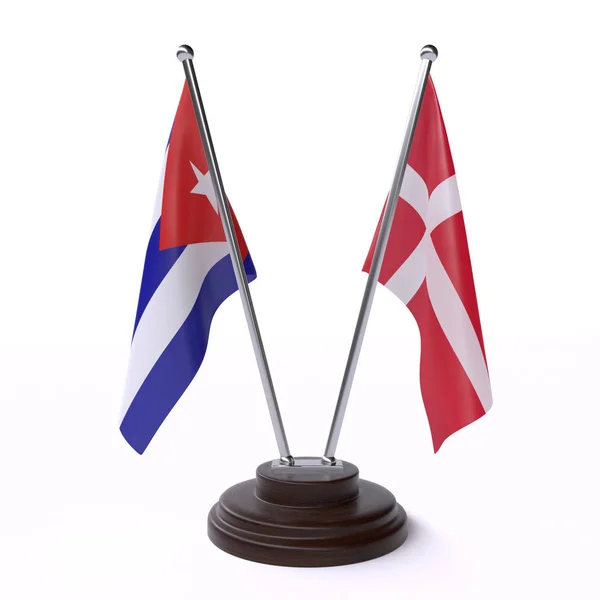 Cuba Denmark Duas Bandeiras Mesa Isoladas Sobre Fundo Branco — Fotografia de Stock