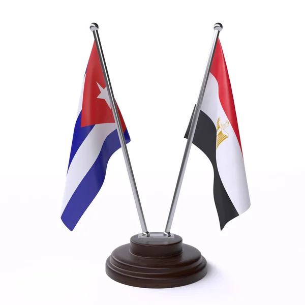Kuba Egypt Dvě Vlajky Tabulky Izolované Bílém Pozadí — Stock fotografie