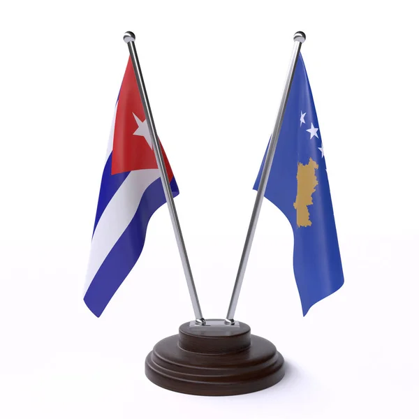 Куба Косово Два Флага Таблицы Изолированы Белом Фоне — стоковое фото