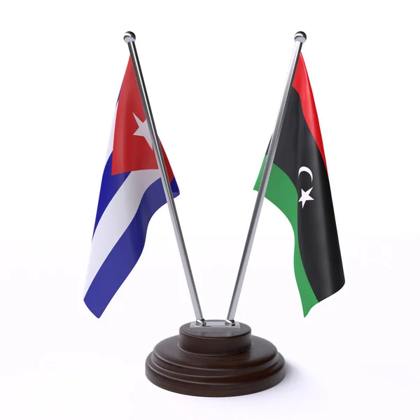 Την Κούβα Και Λιβύη Δύο Σημαίες Που Απομονώθηκαν Λευκό Φόντο — Φωτογραφία Αρχείου