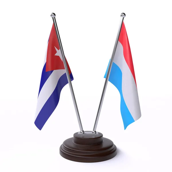 Куба Люксембург Два Флага Стола Изолированы Белом Фоне — стоковое фото
