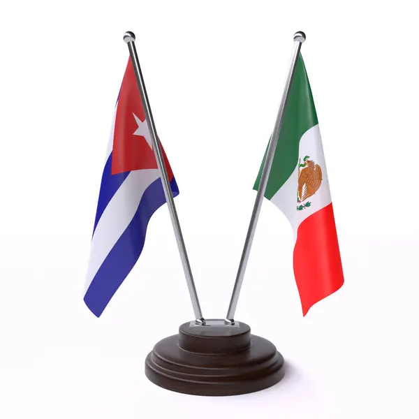 Куба Мексика Два Флага Таблицы Изолированы Белом Фоне — стоковое фото