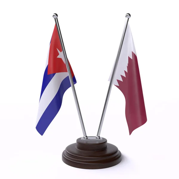 Kuba Katar Dva Příznaky Tabulky Izolované Bílém Pozadí — Stock fotografie