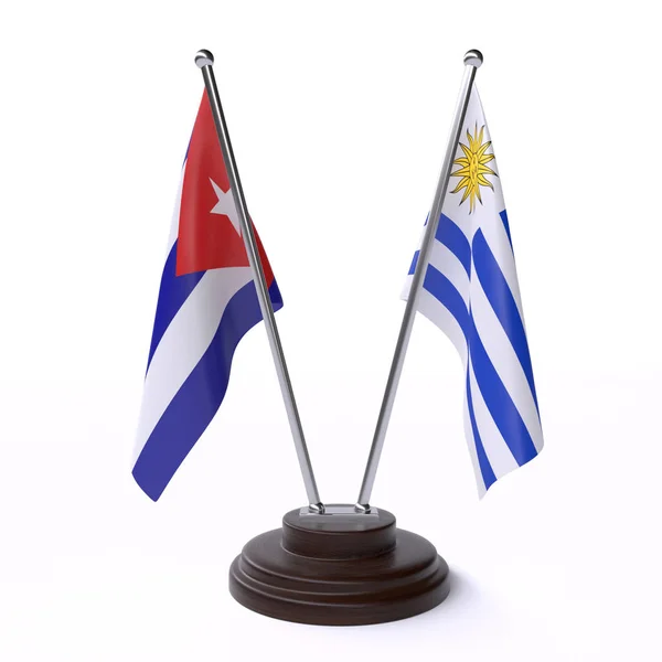 Cuba Uruguay Deux Drapeaux Table Isolés Sur Fond Blanc — Photo