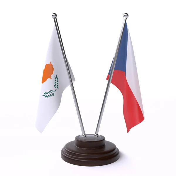 Кіпр Чехія Два Прапори Столу Ізольовані Білому Тлі — стокове фото