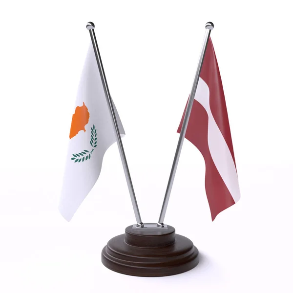 Кіпр Латвія Два Прапори Столу Ізольовані Білому Тлі — стокове фото