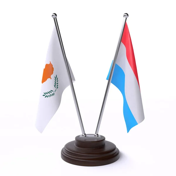 Cyprus Luxembourg Duas Bandeiras Mesa Isoladas Fundo Branco — Fotografia de Stock