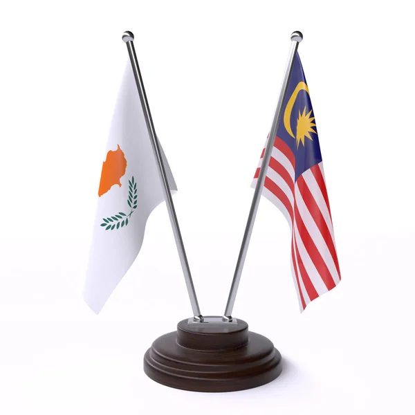 Kypr Malajsie Dvě Vlajky Tabulky Izolované Bílém Pozadí — Stock fotografie
