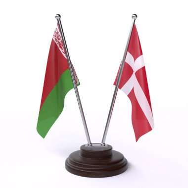 beyaz rusya ve danimarka, beyaz arka plan üzerinde izole iki masa bayrakları