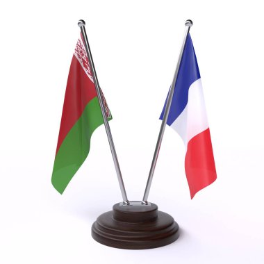 beyaz beyaz ve fransa, beyaz arka plan üzerinde izole iki masa bayrakları