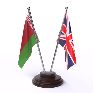 beyaz rusya ve birleşik krallık, beyaz arka plan üzerinde izole iki masa bayrakları