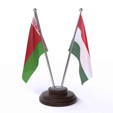 beyaz beyaz ve macaristan, beyaz arka plan üzerinde izole iki masa bayrakları