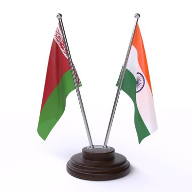 beyaz beyaz ve hindistan, beyaz arka plan üzerinde izole iki masa bayrakları