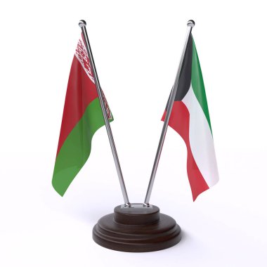 beyaz beyaz ve kuveyt, beyaz arka plan üzerinde izole iki masa bayrakları