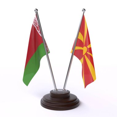 beyaz beyaz ve makedonya, beyaz arka plan üzerinde izole iki masa bayrakları