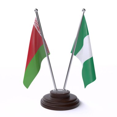 beyaz beyaz arka plan üzerinde izole iki masa bayrakları, beyaz ve nijerya