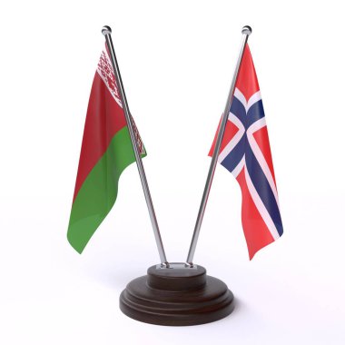 beyaz beyaz ve norveç, beyaz arka plan üzerinde izole iki masa bayrakları