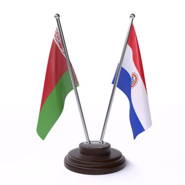 beyaz beyaz ve paraguay, beyaz arka plan üzerinde izole iki masa bayrakları