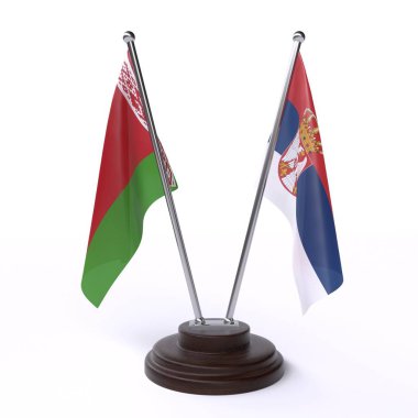 beyaz beyaz ve sırbistan, beyaz arka plan üzerinde izole iki masa bayrakları