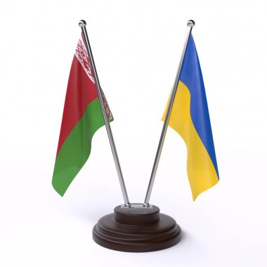 beyaz beyaz ve ukrayna, beyaz arka plan üzerinde izole iki masa bayrakları